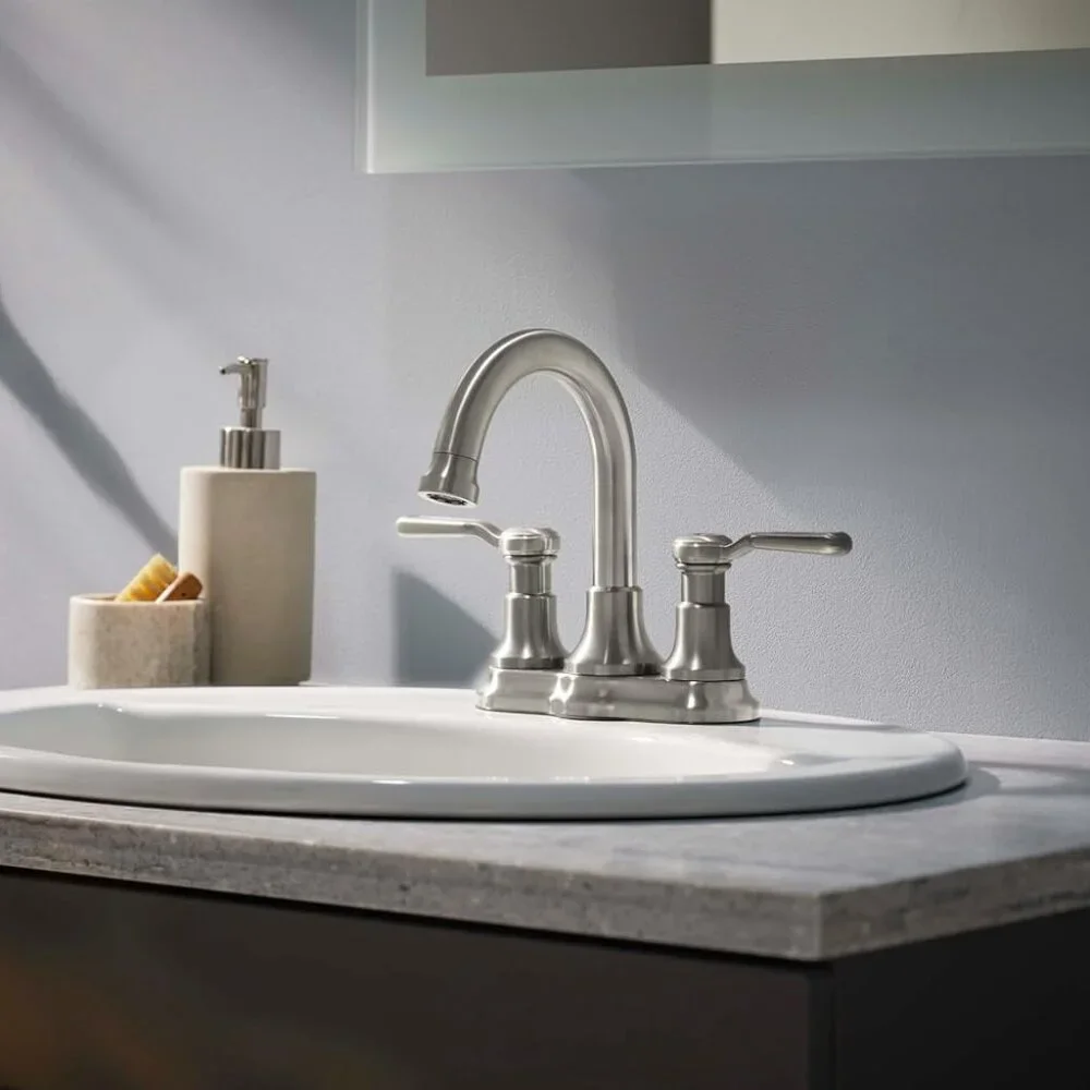 Kohler Sterling Ludington 4 inch Centerset Bathroom Sink Faucet Brushed Nickel